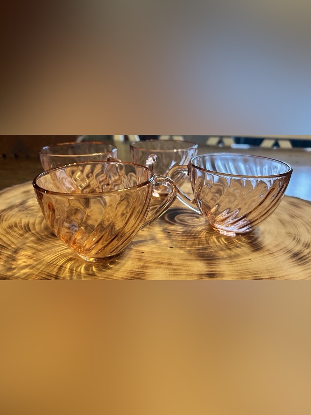 Vintage Arcoroc France Glass Set of 4 Rosaline Pink Swirl Tea Coffee Cups